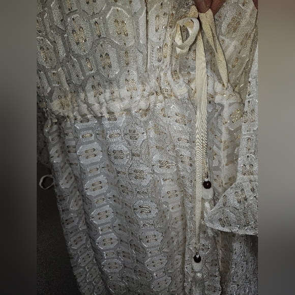 NWT Tory Burch Jasmine Ivory Gold Dress Tie Waist 2 XS - Picture 4 of 10
